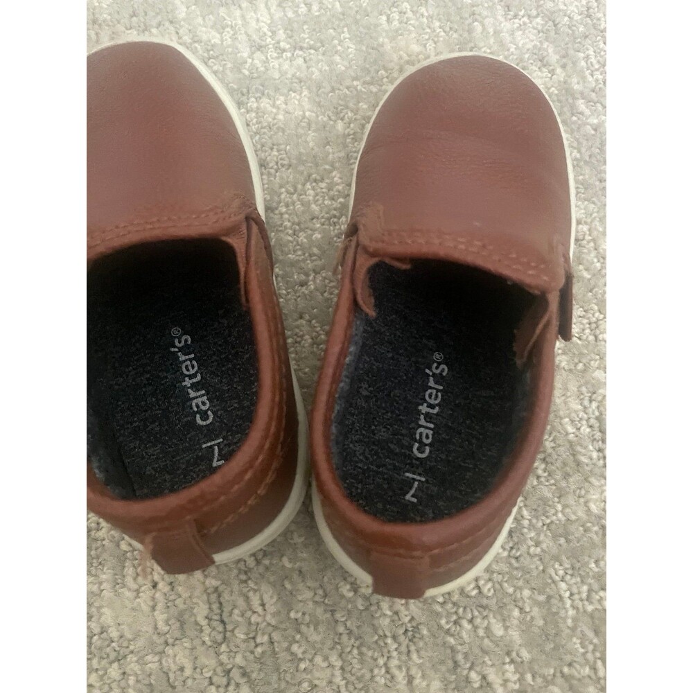Carter's Brown Slip-On Faux Leather Baby Shoes US Size 7 Lightweight Classic